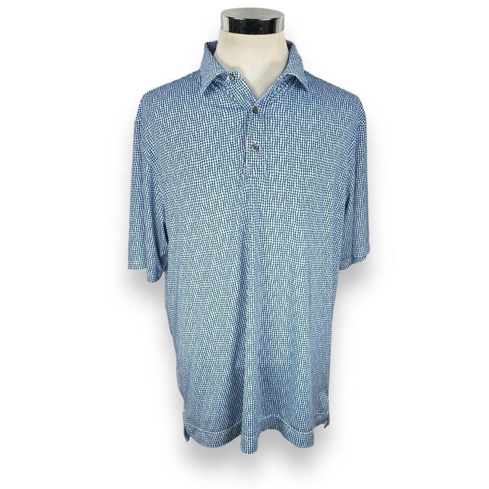 FootJoy Polo Shirt Mens XL Blue White Geometric Short Sleeve Casual Golf Stretch